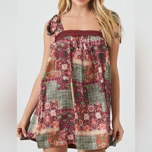 Tie strap patch work mini dress